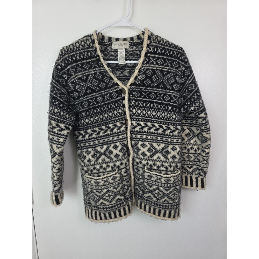 Jones New York Women's Sport Petite Cardigan Pockets Size Medium Black White